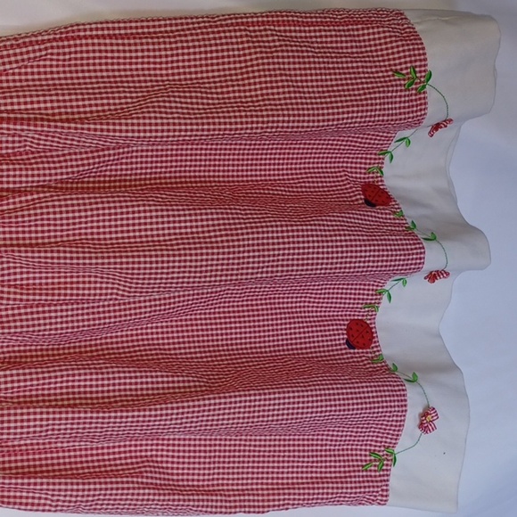 Vintage Little Bitty Baby Sun Dress/Pinafore, sz 5 Gingham Red, ladybugs - Picture 3 of 6